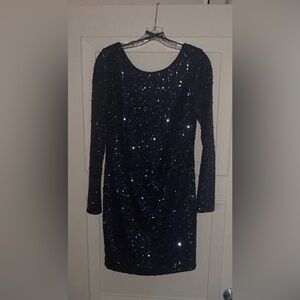 Jessica Simpson Navy Sequin Long Sleeve Dress